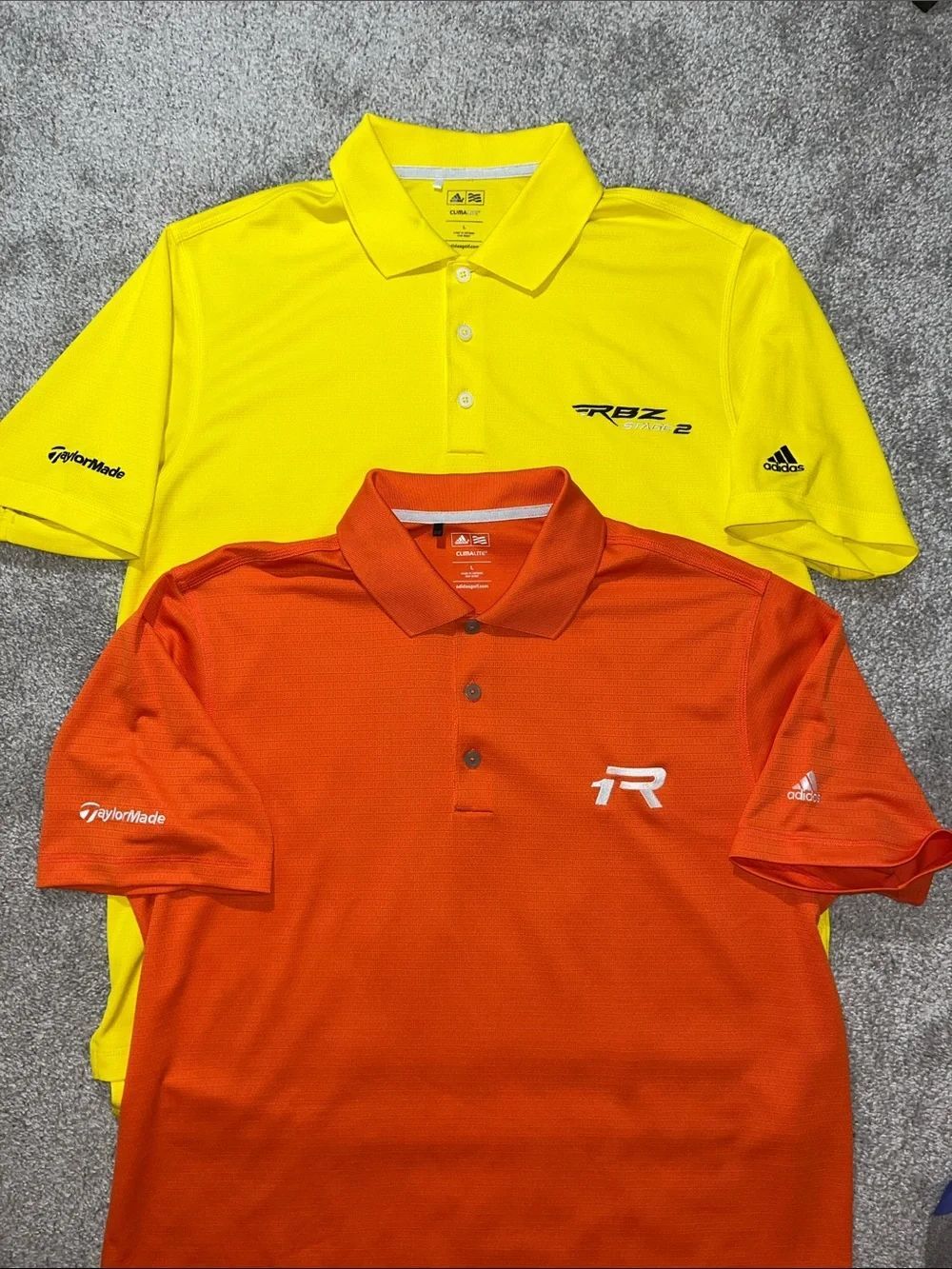 2-Adidas TaylorMade 1R RBZ Stage 2 Brite Yellow & Orange Golf Polo Shirt Men’s L